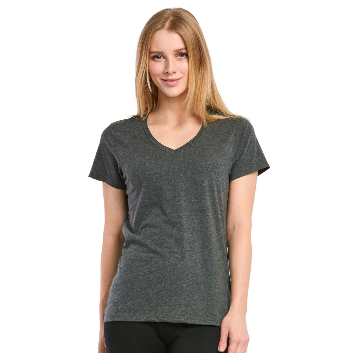 72 Pieces of Sofra Ladies Classic Fit V Neck T-Shirt Char. Grey Large