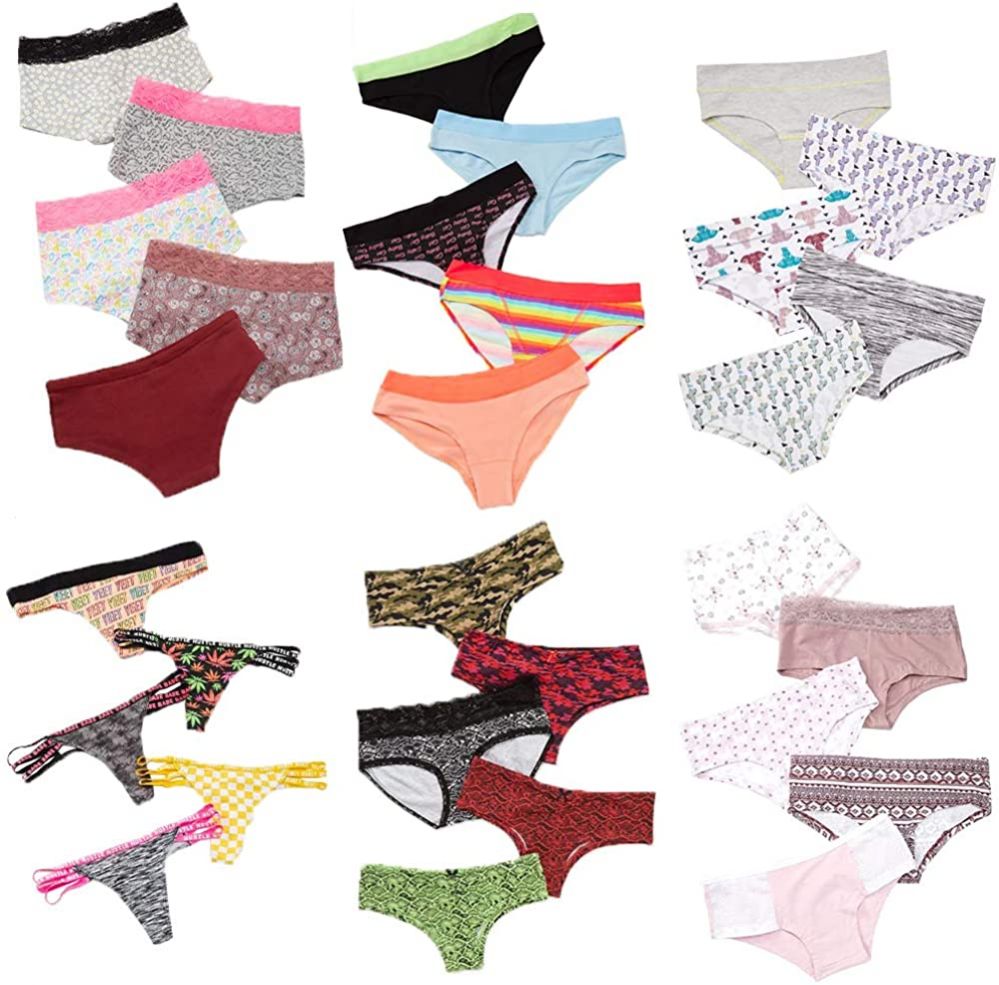 100 Pieces of Undies'nbulk Assorted Cuts And Prints 95% Cotton Womens Panties In Assorted Sizes XS-xl