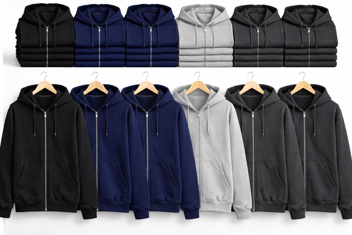 24 Pieces Unisex Cotton Zip Up Hoodies Assorted Dark Colors Size Large - Mens Sweat Shirt