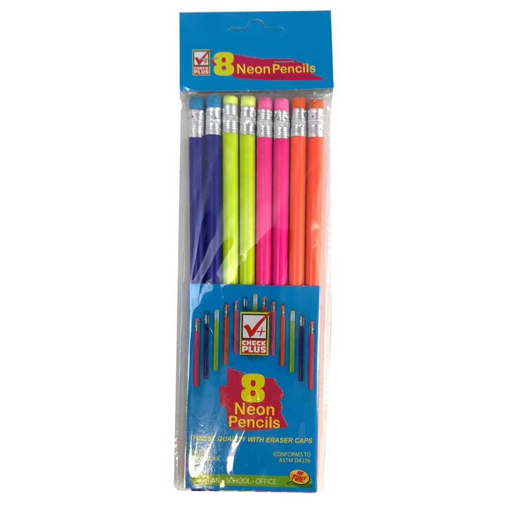 48 Pieces Check Plus No 2 Pencils 8 Count Neon Body Pencils At