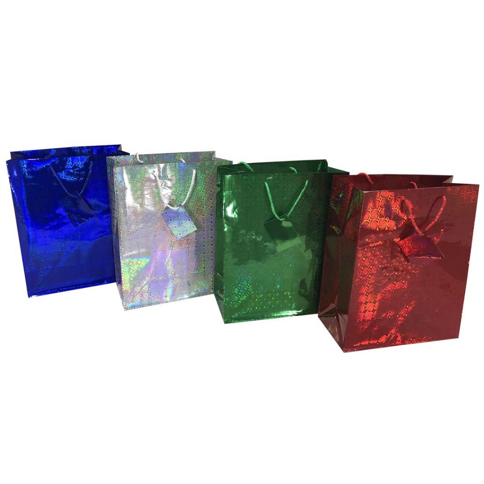 48 Pieces Party Solutions Gift Bag 10 X 5 X 13 Holographic Large Assorted  Colors - Gift Bags Hologram