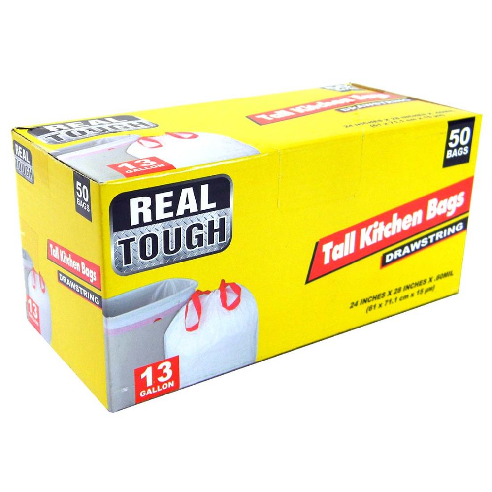 12 Pieces Real Tough Tall Kitchen Bag 13 Gl 50 Ct Draw String Garbage And Storage Bags At 