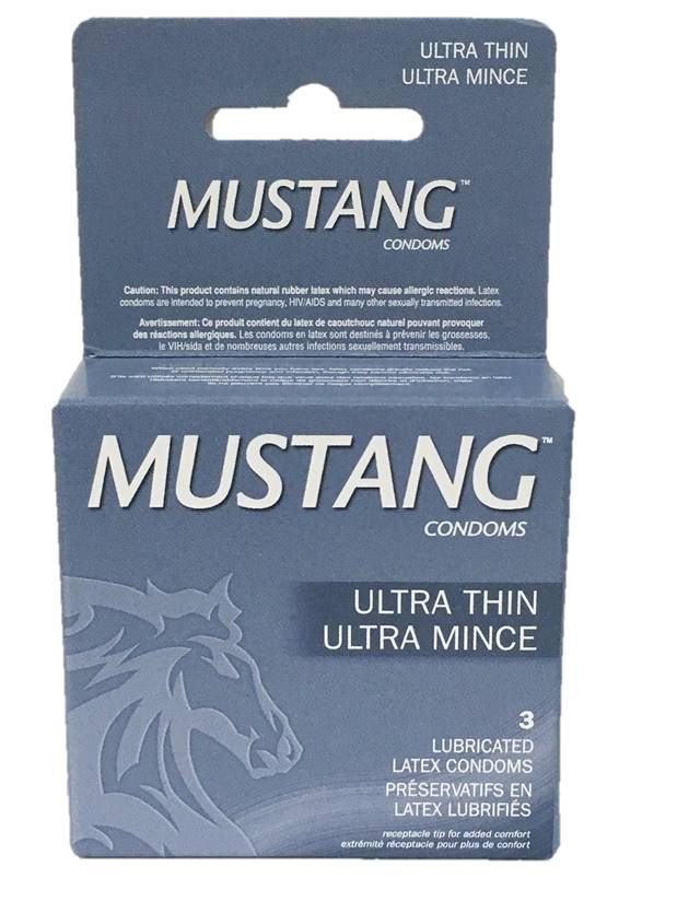 48 Pieces Mustang Condom 3 Ct Ultra Thin Gray - Personal Care Items