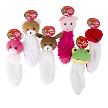 96 Wholesale Dog Toy Plush 9in Animal Heads W/flat Body & Squeaker In Pdq#p30934