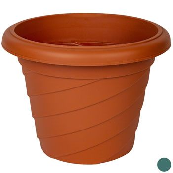 24 Wholesale Planter Round Twist No Holes 11in Hi 14in Across 2 Colors Terra Cotta And Hunter Green
