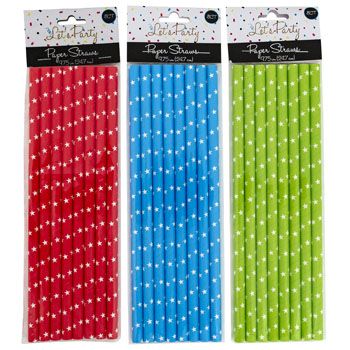 24 Wholesale Straws Paper Smoothie 8ct 3ast Clr W/stars 9.75inl Party Pbh
