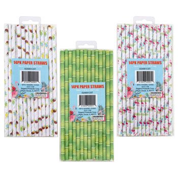 48 Pieces Straw Paper Summer Print 3ast 14ct On 12pc Mdsg Strip/solid Style Per Pack - Straws and Stirrers