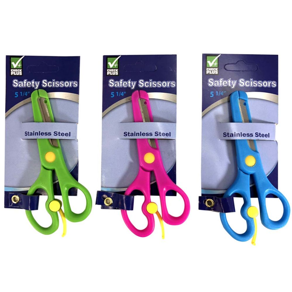 36 Wholesale Check Plus Safety Scissors 5.25 Astd Colors