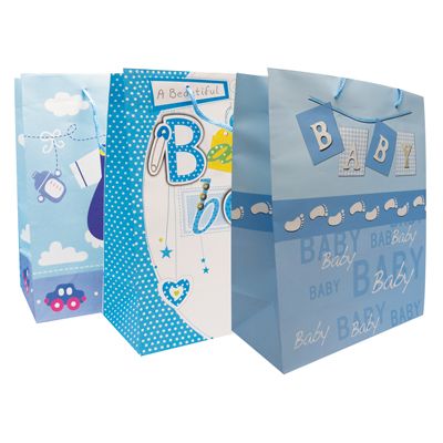48 Wholesale Baby Boy Gift Bag 18 X 13 X 4 Inch Jumbo Assorted Designs