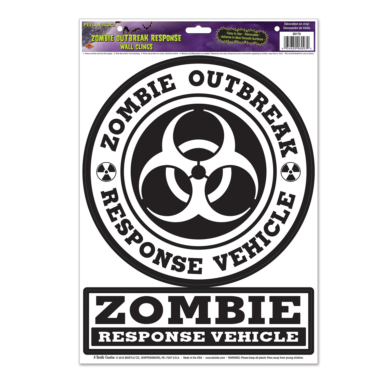 12 Pieces Zombie Outbreak Response Peel 'N Place - Hanging Decorations & Cut Out