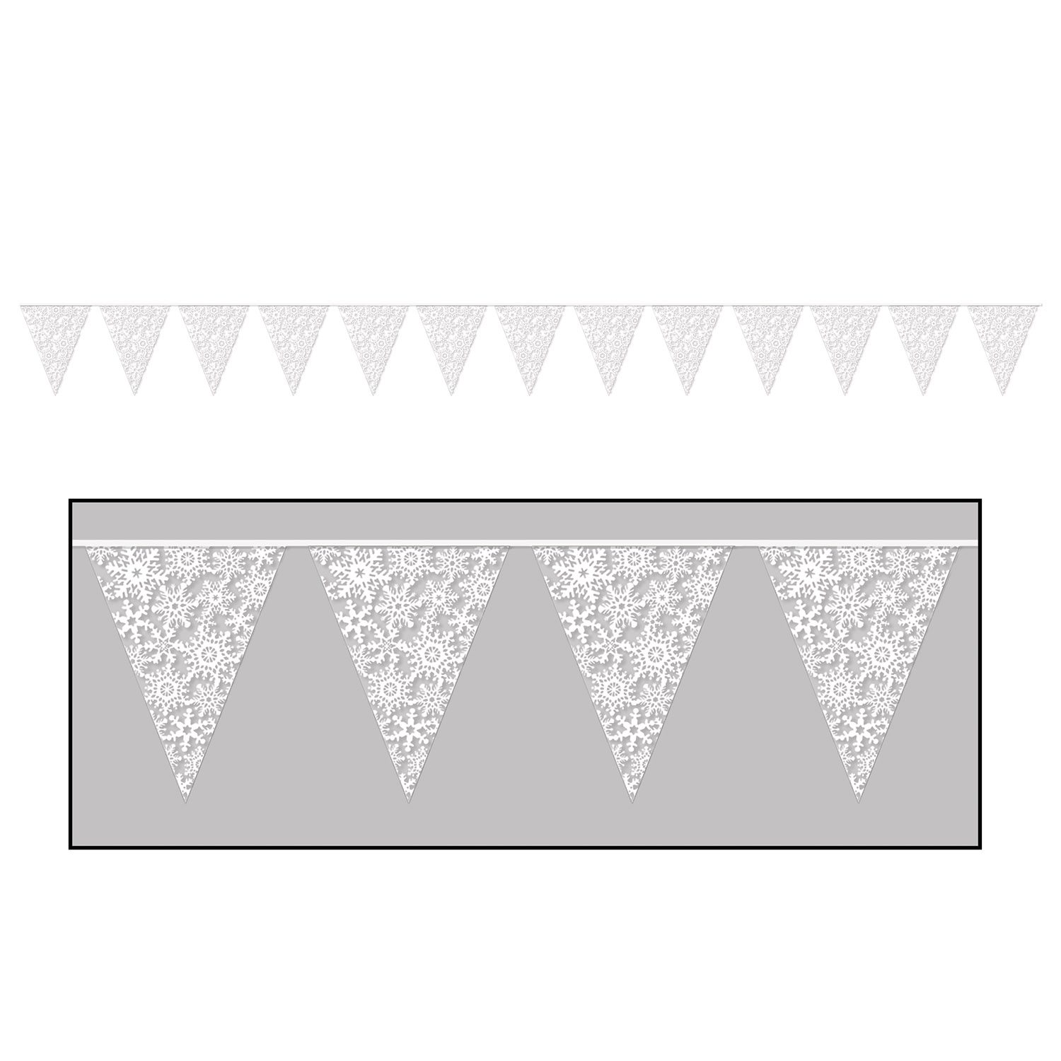 12 Wholesale Snowflake Pennant Banner AlL-Weather; 12 Pennants/string
