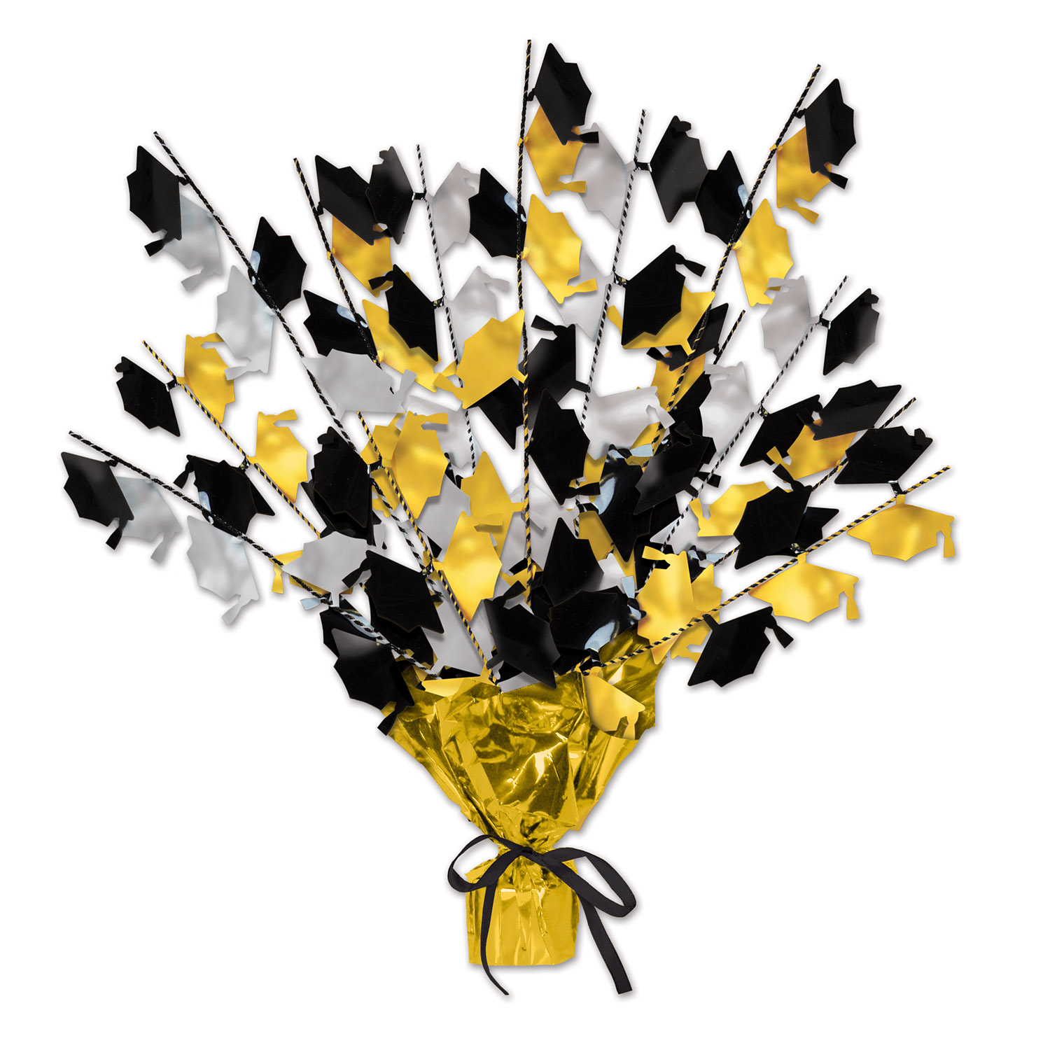 12 Wholesale Graduate Cap Gleam 'n Burst Centerpiece Black, Gold, Silver