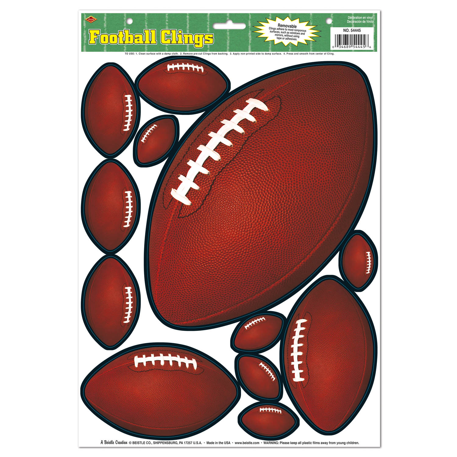 12 Pieces Football Clings - Hanging Decorations & Cut Out