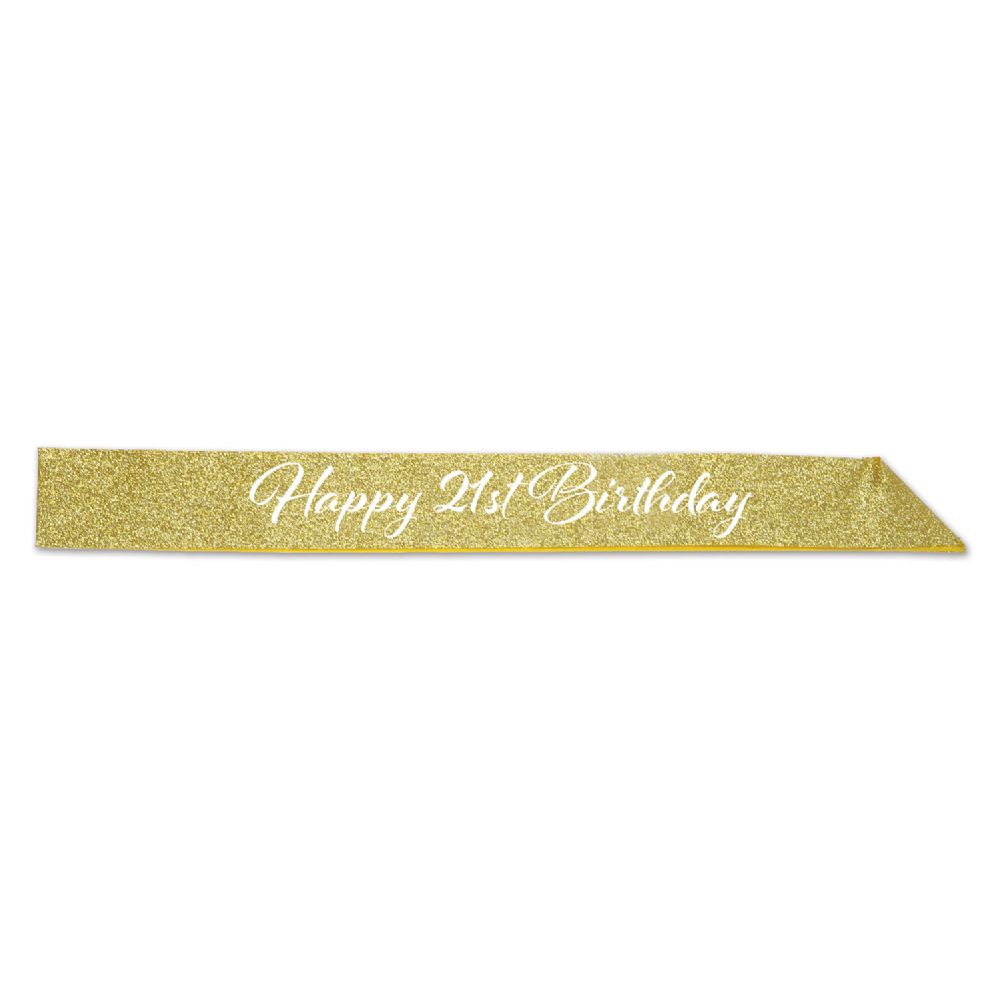 6 Wholesale Happy 21st Birthday Glittered Sash
