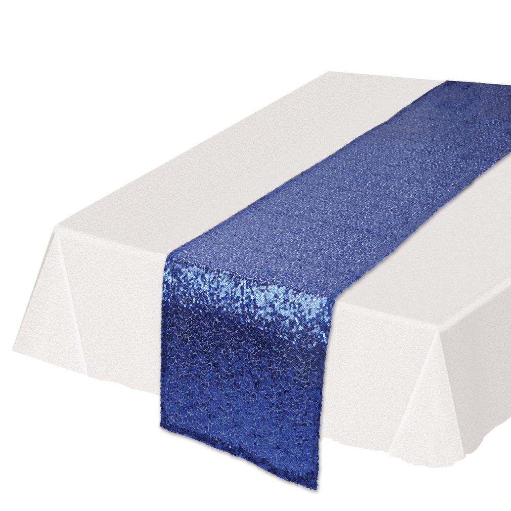 12 Wholesale Sequined Table Runner Blue