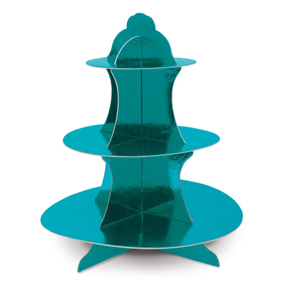 12 Wholesale Metallic Cupcake Stand Turquoise; Foil 2 Sides; Assembly Required