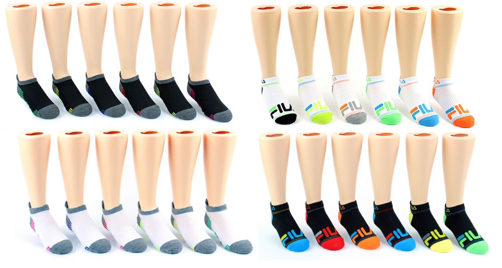 60 Wholesale Kid's Fila Brand No Show Socks - 6-Pair Packs (size 6-8)