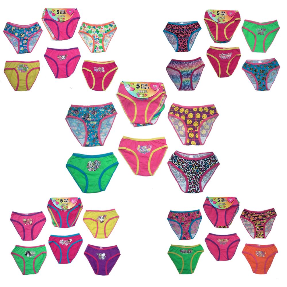 24 Pieces Girl's Underwear 5-Packs By 1000% Cute - Sizes 4-12/14