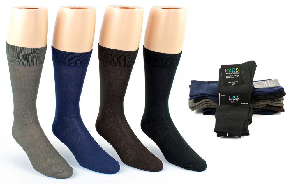 24 Wholesale Men's Classic Crew Dress Socks - Assorted Colors - Size 10-13