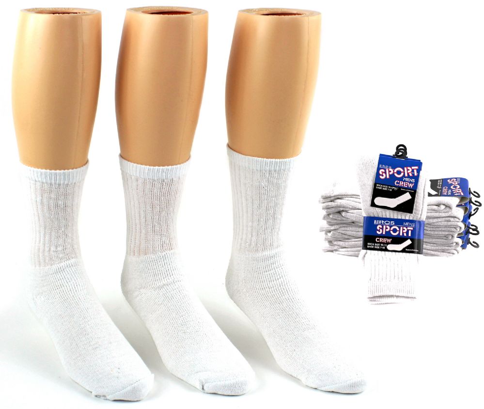 24 Wholesale Men's White Athletic Crew Socks