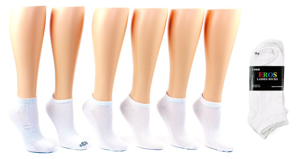 20 Wholesale Low Cut & No Show Socks - Economy Closeout - 3-Pair Pack - White Assortment