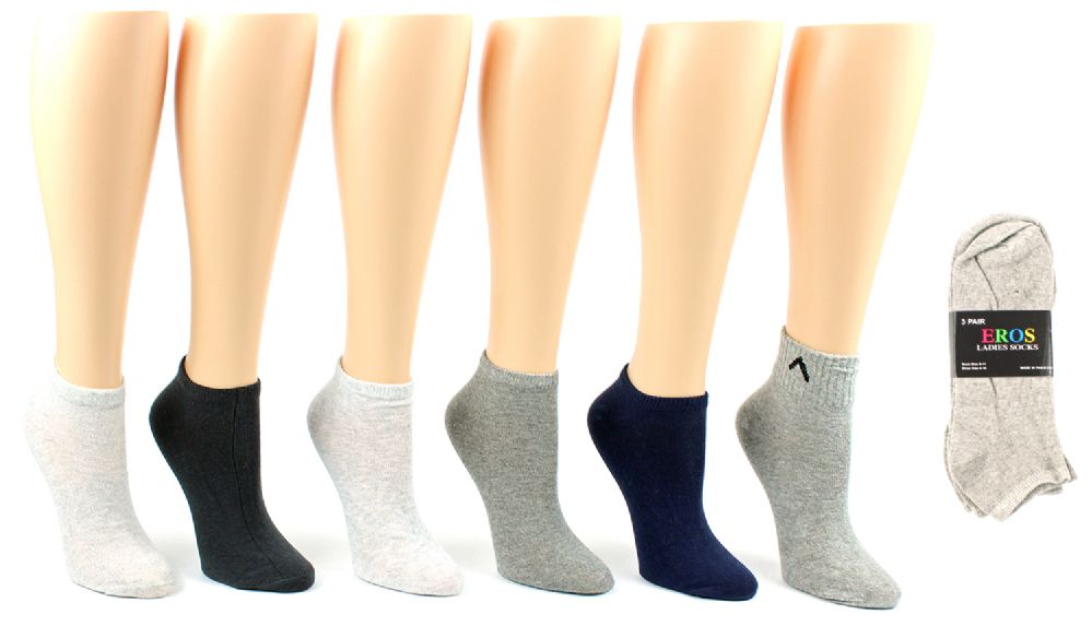 20 Wholesale Low Cut & No Show Socks - Economy Closeout - 3-Pair Packs - Grey Assortment
