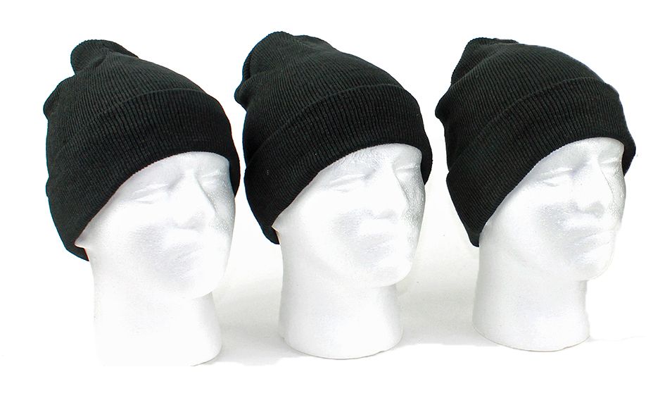 60 Wholesale Adult Cuffed Knit Hats - Black Only