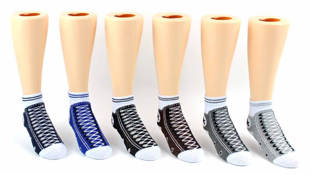 24 Wholesale Toddler's Novelty Ankle Socks - Sneaker Print - Size 2-4