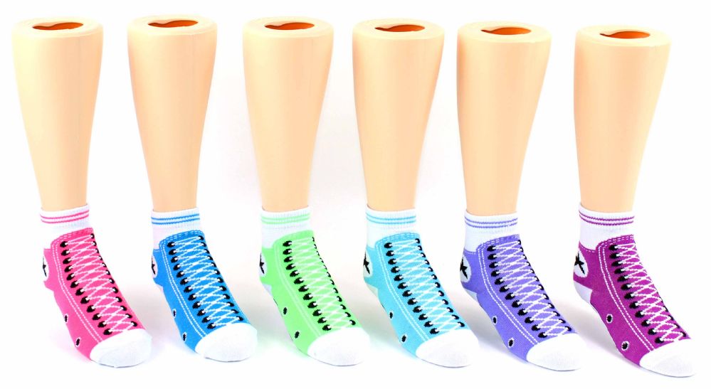 24 Wholesale Toddler's Novelty Ankle Socks - Sneaker Print - Size 2-4