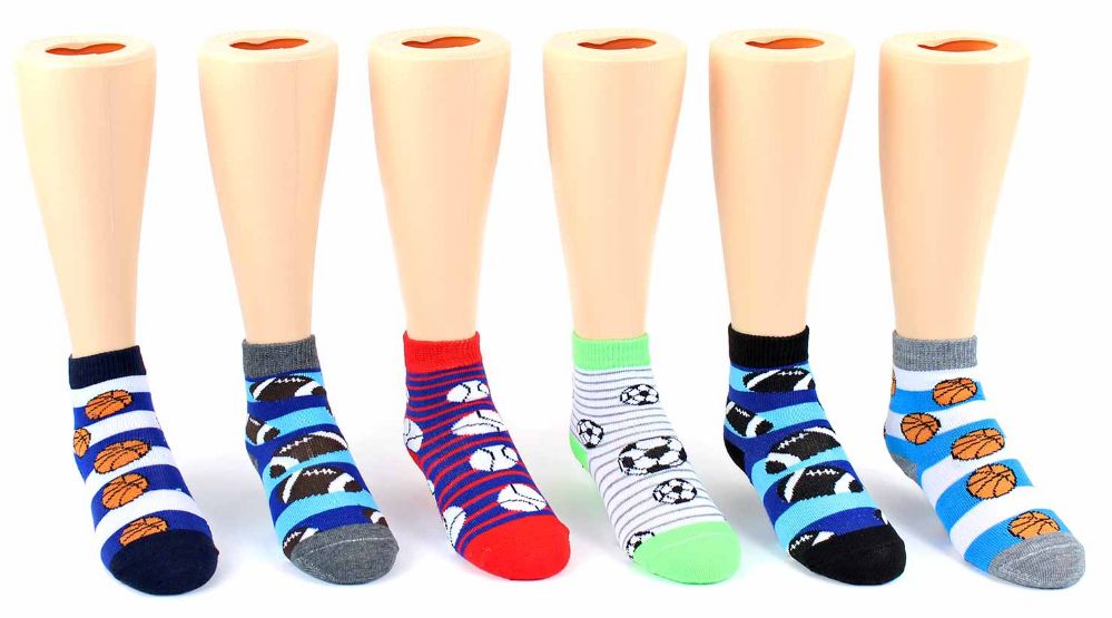 24 Wholesale Kid's Novelty Ankle Socks - Sport Print - Size 6-8