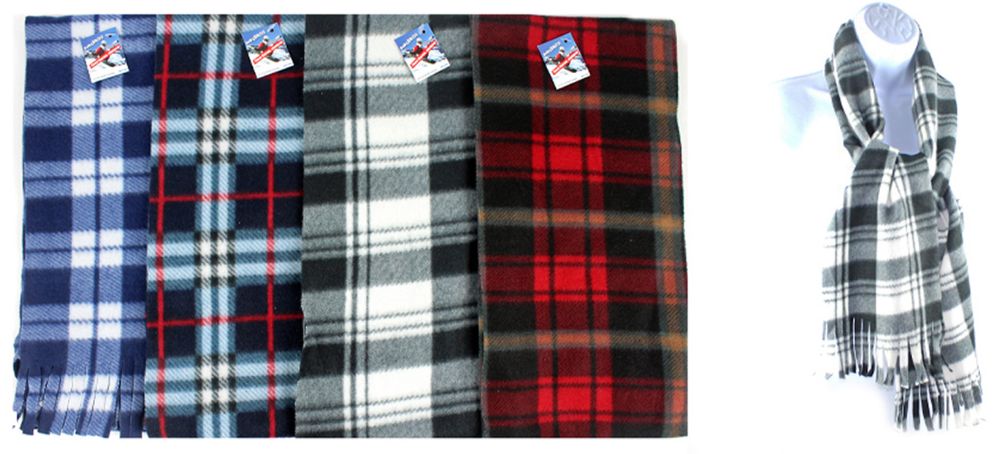 24 Wholesale Fleece Scarves - Checkered Pattern - 60" X 7.5"
