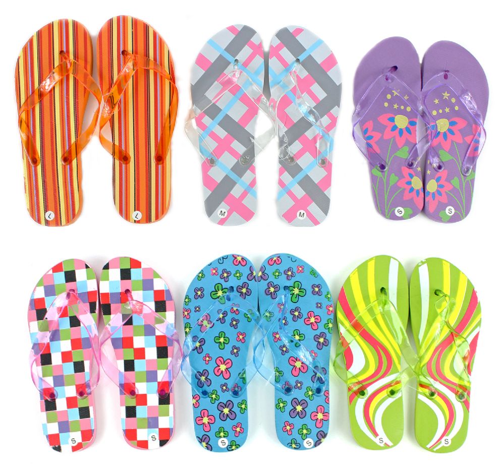 96 Wholesale Women's Flip Flops - Assorted Patterns