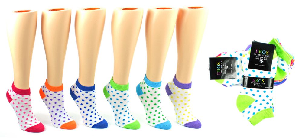 24 Wholesale Women's Low Cut Novelty Socks - Dot Print - Size 9-11