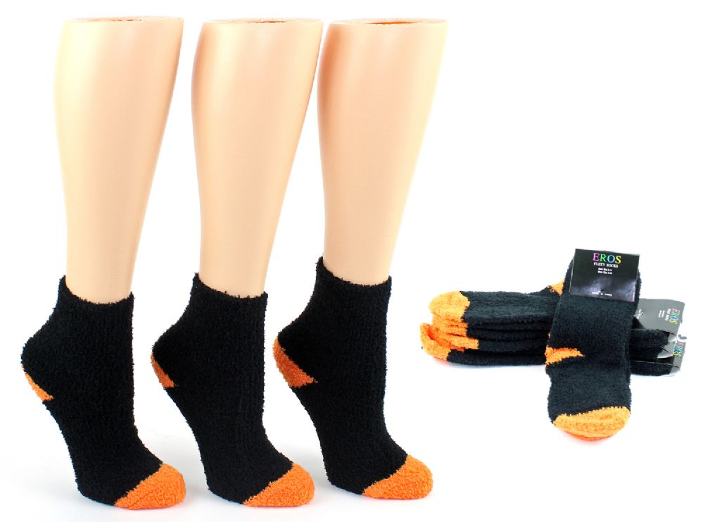 24 Wholesale Fuzzy Halloween Socks - Size 9-11
