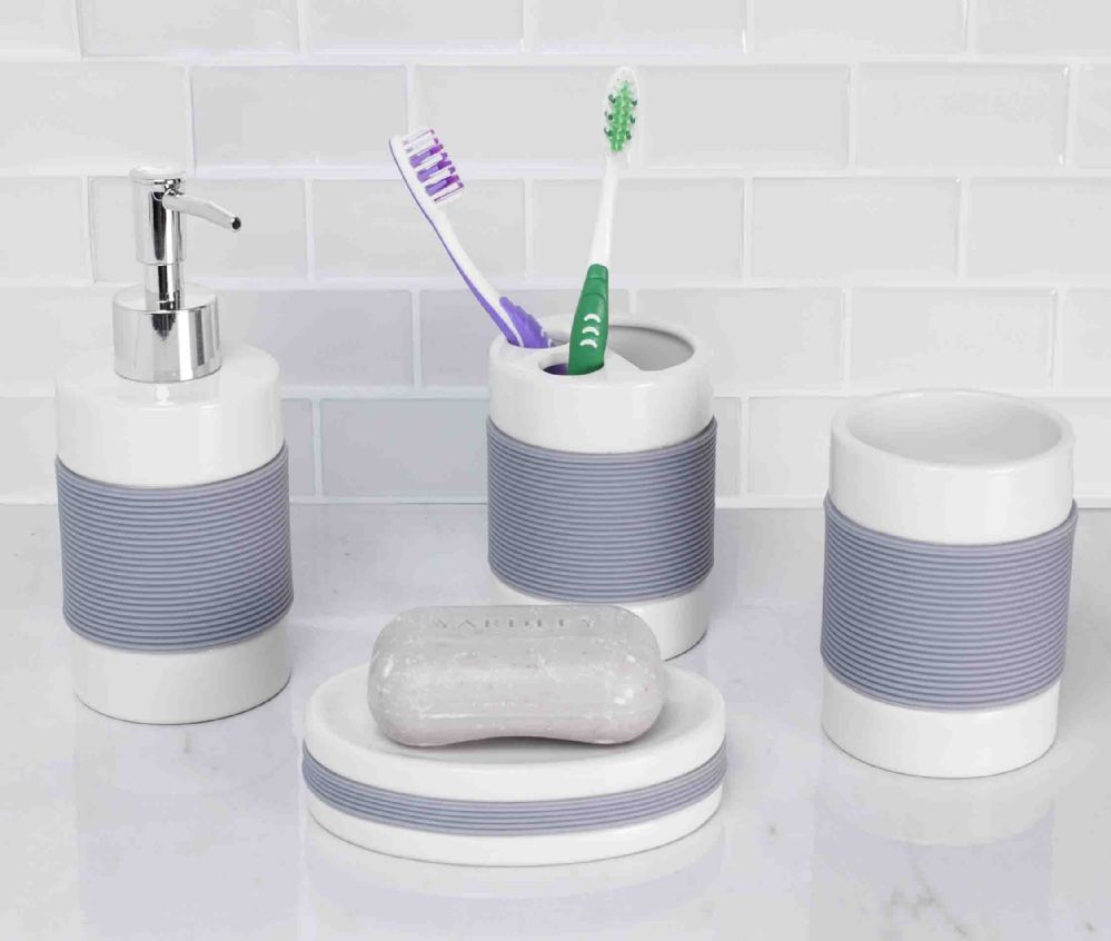 12 pieces of Home Basics 4 Piece Bath Accessory Set With Rubber Grip