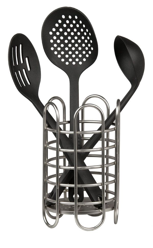 Simplicity Satin Nickel Free-Standing Utensil and Cutlery Holder with Quick Draining Holes Simplicity Satin Nickel Free-Standing Utensil and Cutlery Holder with Quick Draining Holes