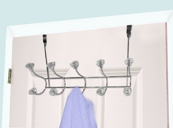 12 Pieces of Home Basics 5 Hook Over The Door Hanging Rack With Crystal Knobs, Chrome