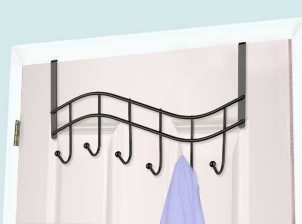 12 Pieces of Home Basics Wave 6  Hook Over The Door Organizing Rack, Black Onyx