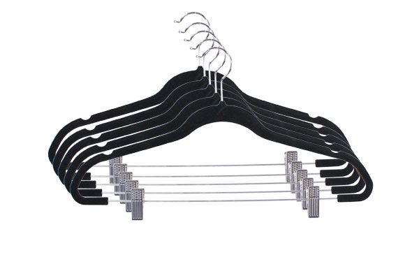 12 Packs of Home Basics Velvet Hangers With Clips, (pack Of 5), Black
