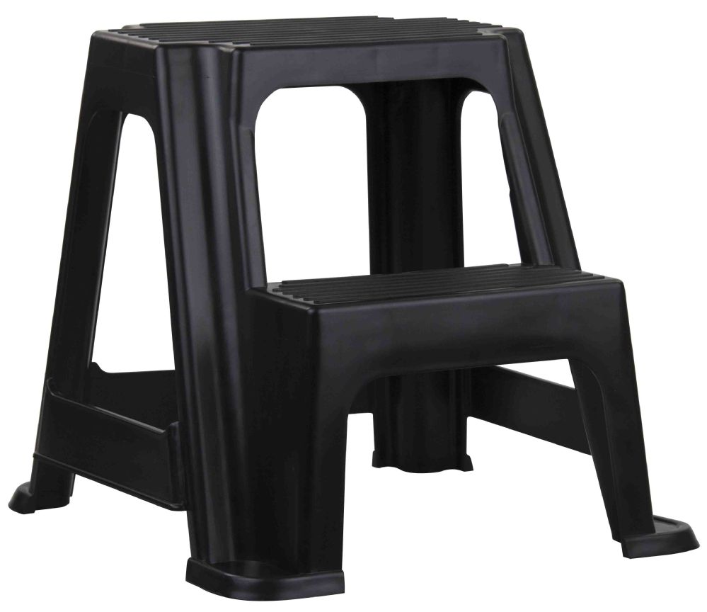 6 Pieces of Home Basics 2 Step Plastic Stool With NoN-Slip Step Treads, Black