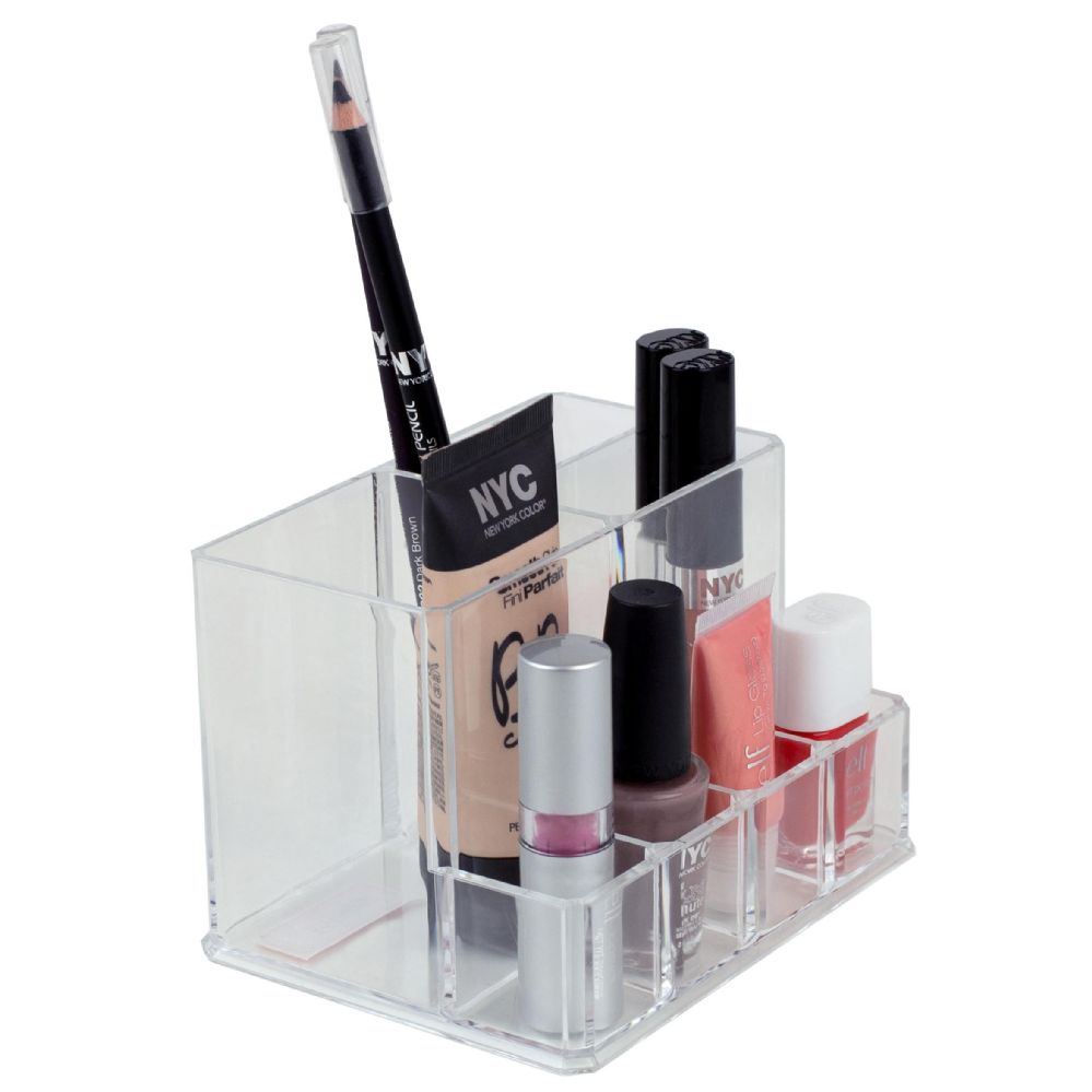 12 pieces of Home Basics Compact ShatteR-Resistant Plastic Cosmetic Organizer, Clear