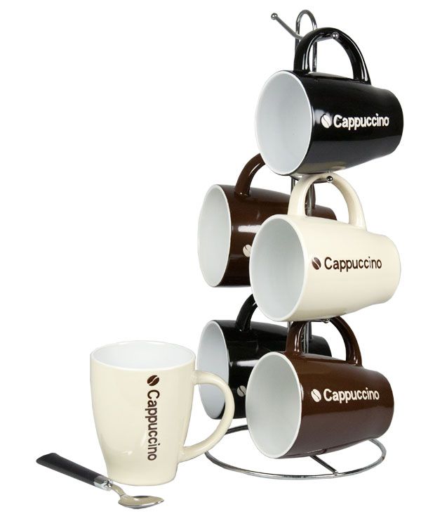 6 Pieces of Home Basics Cappuccino 6 Piece Mug Set With Stand