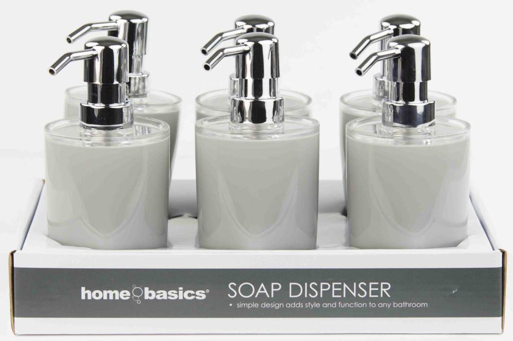 24 Pieces of Home Basics Acrylic Plastic 10 oz. Hand Soap Dispenser with Rust-Resistant Brushed Stainless Steel Pump, Grey