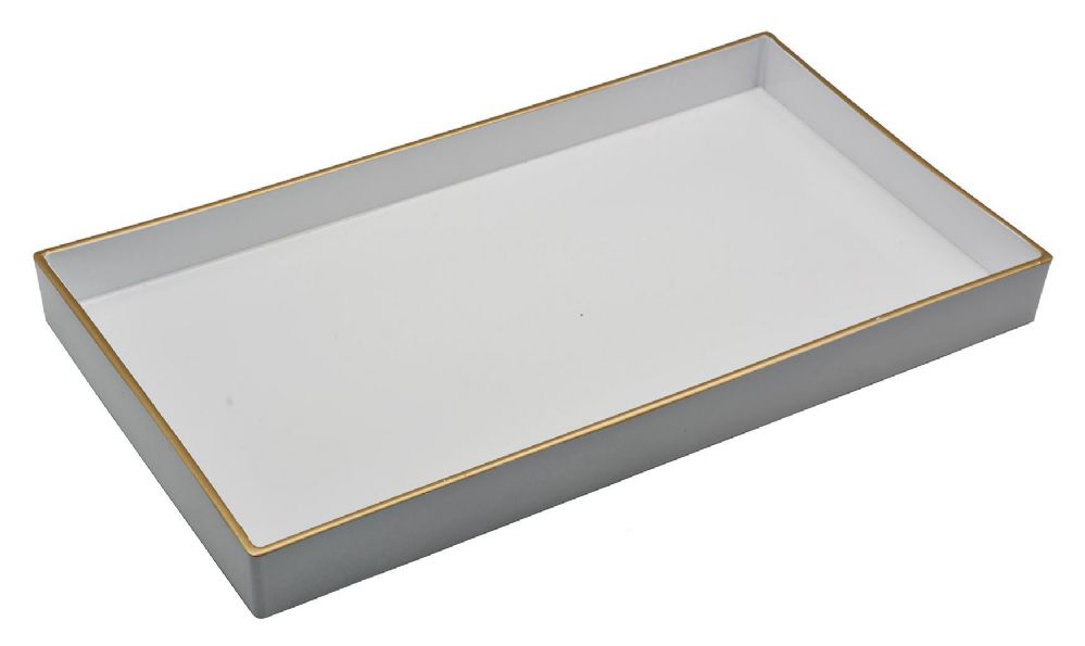 8 pieces of Home Basics White Plastic Vanity Tray With Gold Trim