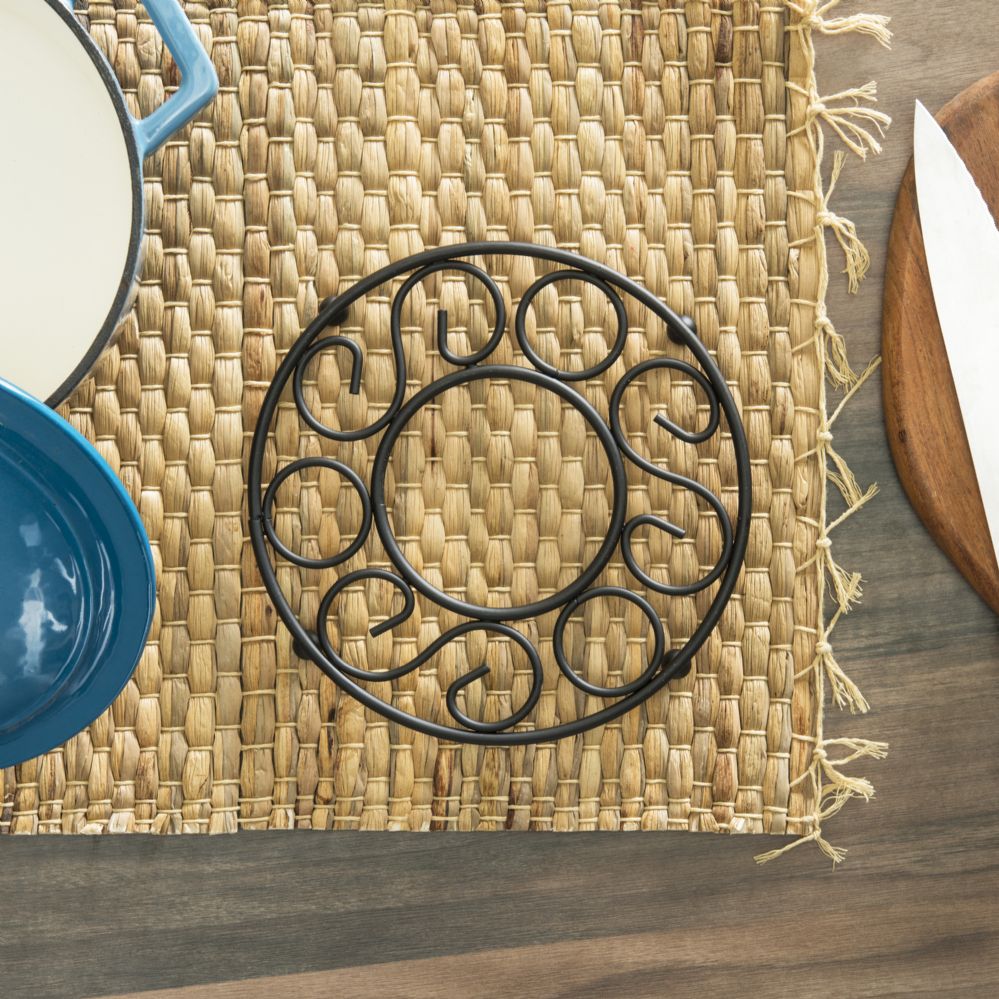 12 Pieces of Home Basics Scroll Collection Steel Trivet, Black