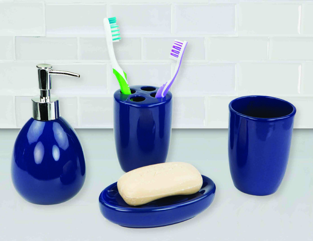 12 Pieces Home Basics 4 Piece Bath Accessory Set, Navy Bathroom Accessories at