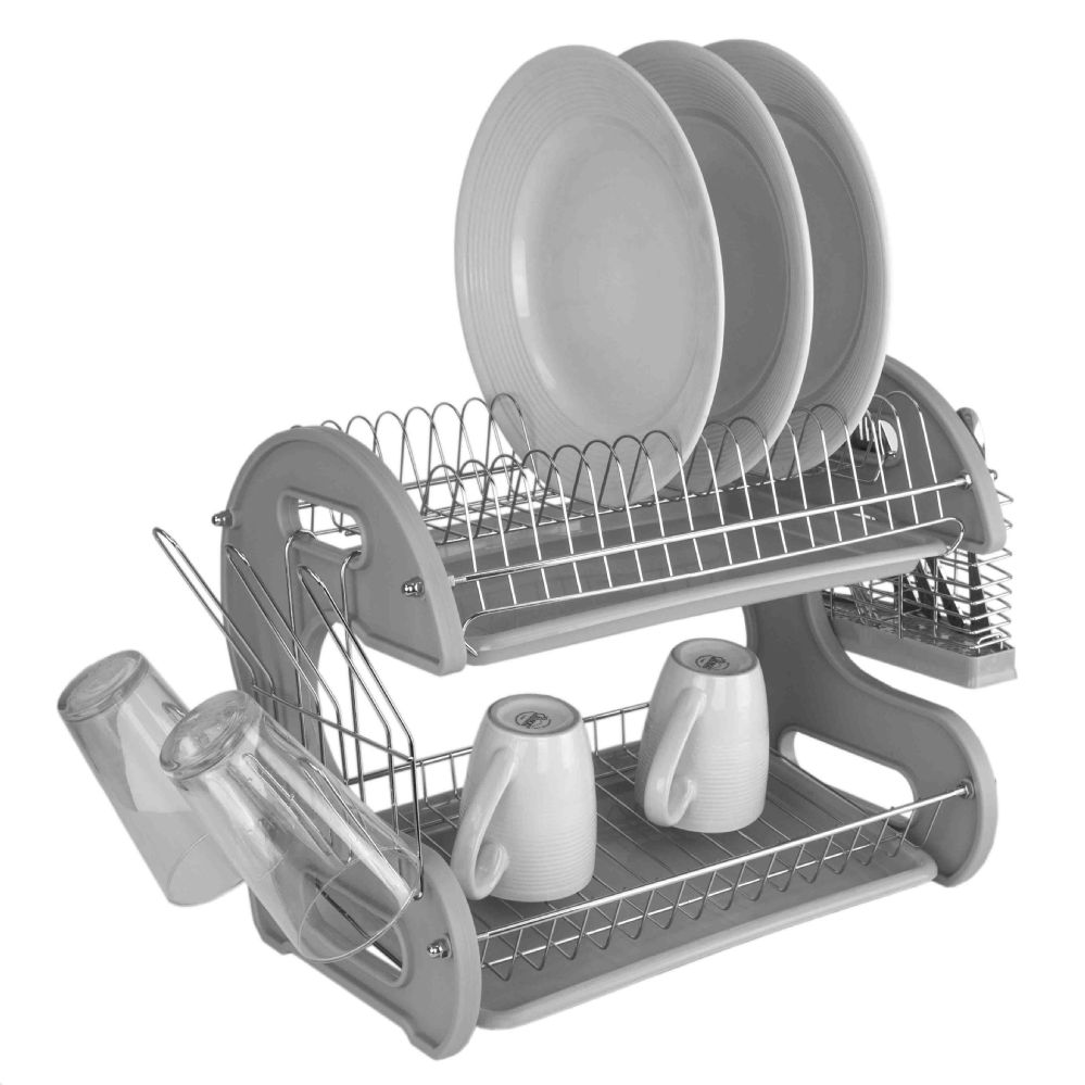 6 Wholesale Home Basics S Shape 2 Tier Dish Drainer, Grey