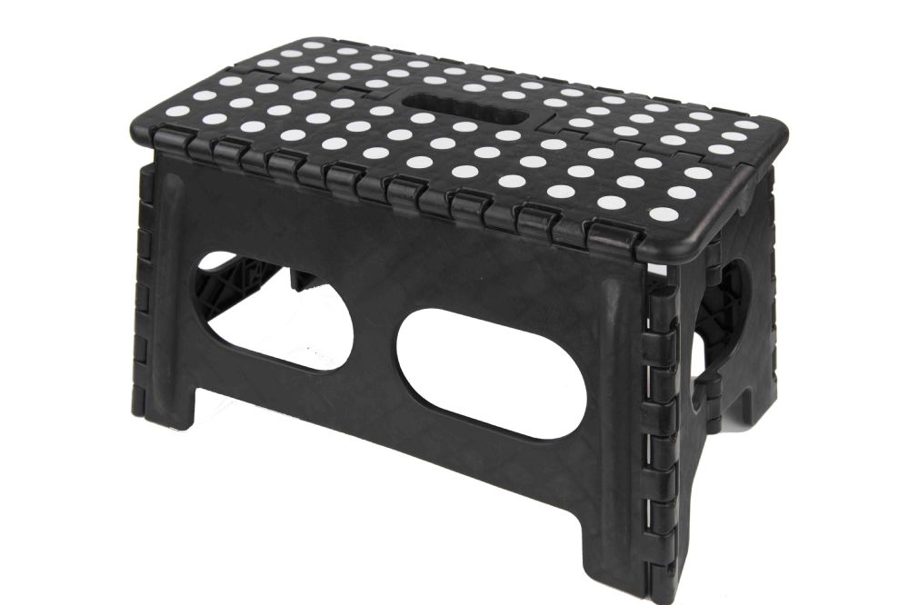 12 Wholesale Home Basics Folding Stool with Non Slip Grip Dots and Carrying Handle, Black