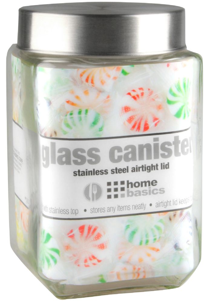 12 Wholesale Home Basics 56 Oz. Square Glass Canister With Brushed Stainless Steel ScreW-On Lid Clear