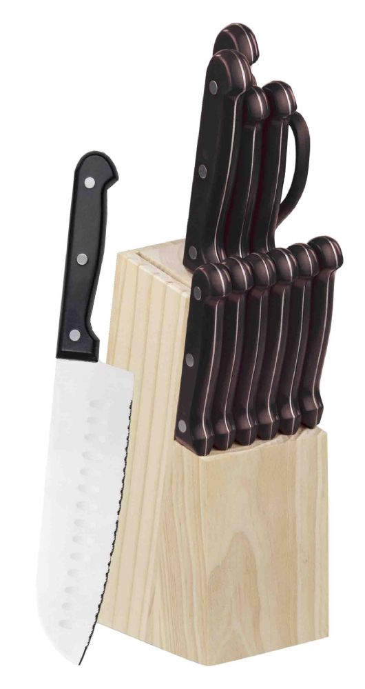 12 Wholesale Home Basics 13 Piece Knife Set with Block in Black